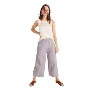 Madewell Huston Rainbow Stripe Pull-On Linen Blend Stripe Crop Pants. Size XS